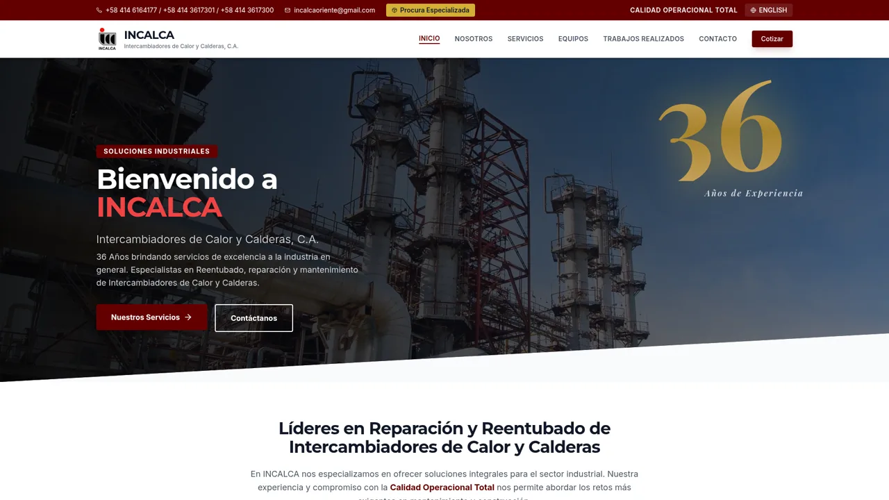 Captura del sitio web Incalca (Empresa Industrial) desarrollado por TodoVending Digital