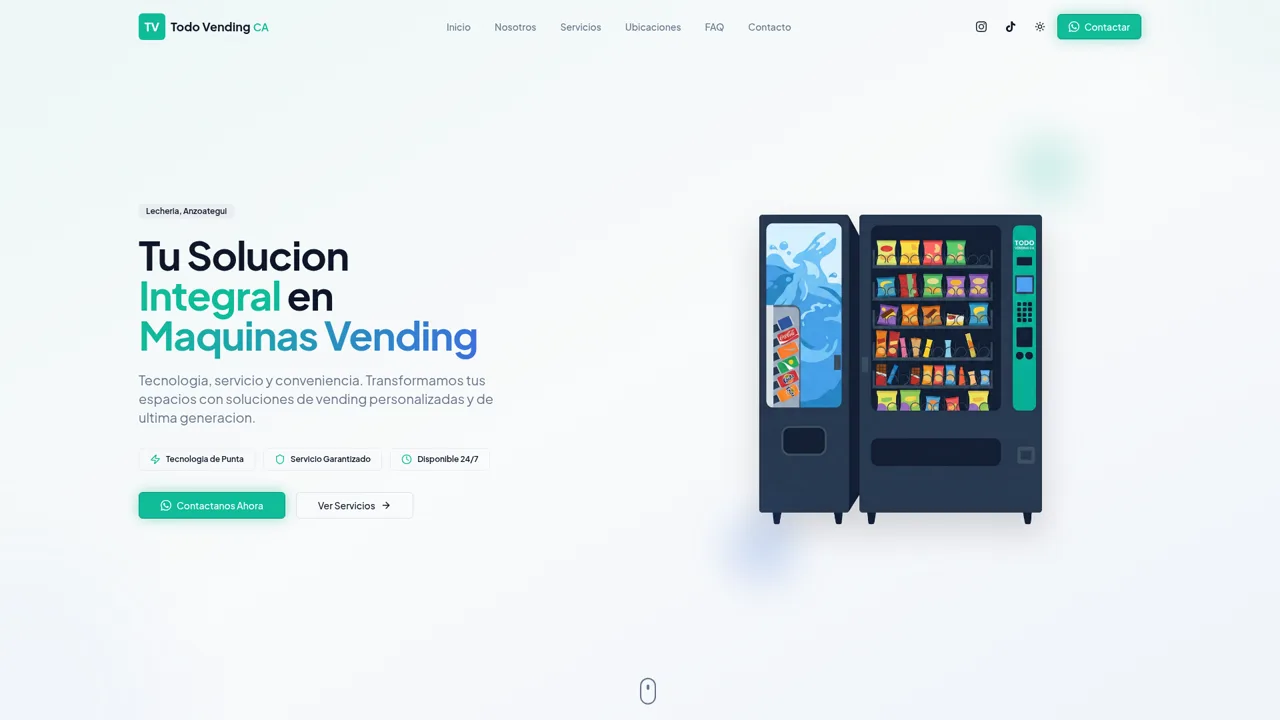 Captura del sitio web TodoVending CA (Soluciones Vending) desarrollado por TodoVending Digital